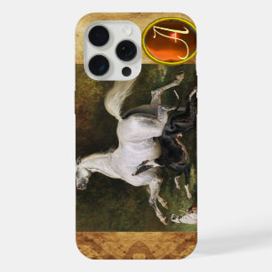 A Grey Arab Stallion Galloping With Dogs Monogram iPhone 15 Pro Max Case