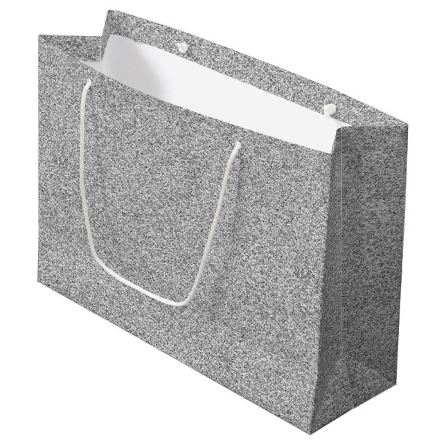 A grey gift bag with white handles (Front Angled)