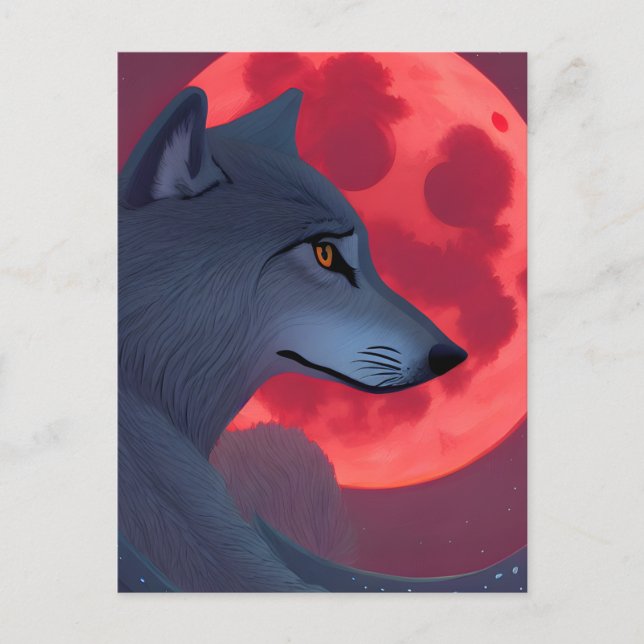 A Grey Wolf Staring at a Blood Moon  Postcard (Front)