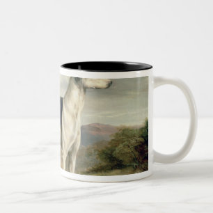 A Greyhound in a hilly landscape Two-Tone Coffee Mug