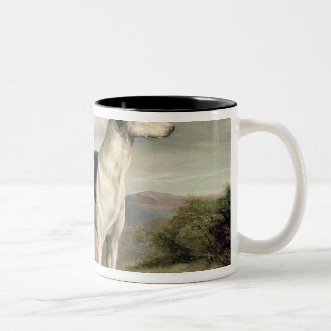A Greyhound in a hilly landscape Two-Tone Coffee Mug (Right)
