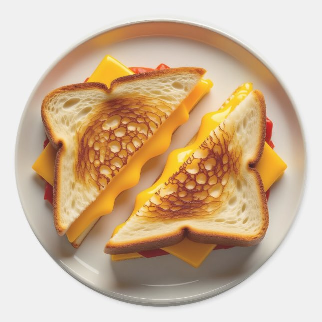 A Grilled Cheese Sandwich on a Plate Classic Round Sticker (Front)