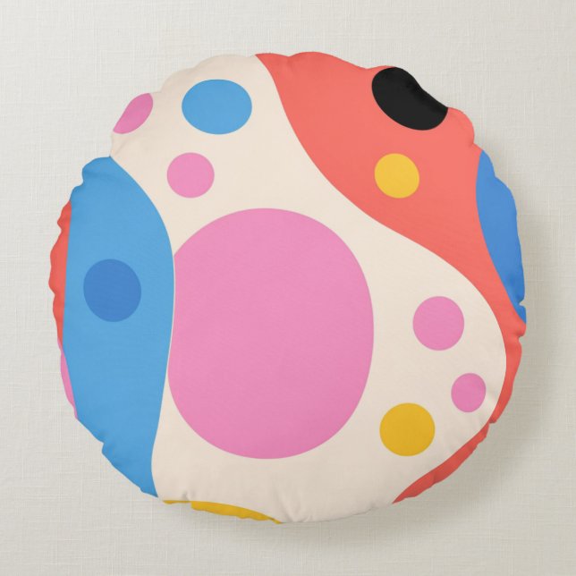 A Groovy Explosion of Colour and Shape Round Cushion (Front)