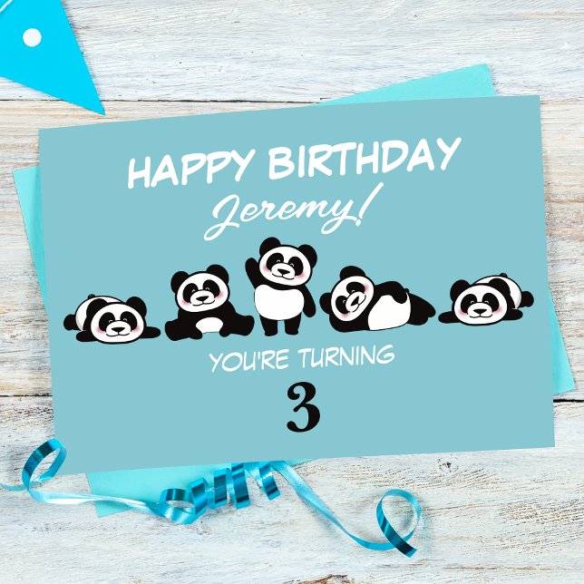 A Group of Pandas Personalised Birthday Card (A group of pandas birthday card.)