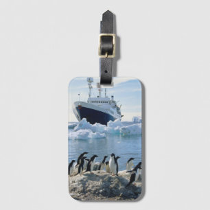 A Group Of Penguins Standing On An Icy Beach Luggage Tag