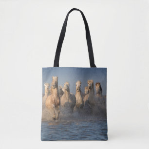 A Group Of White Horses In The Camargue Region Tote Bag