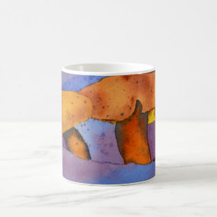 A group yellow orange mushroom on blue background coffee mug