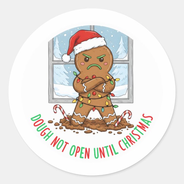 A grumpy gingerbread man classic round sticker (Front)