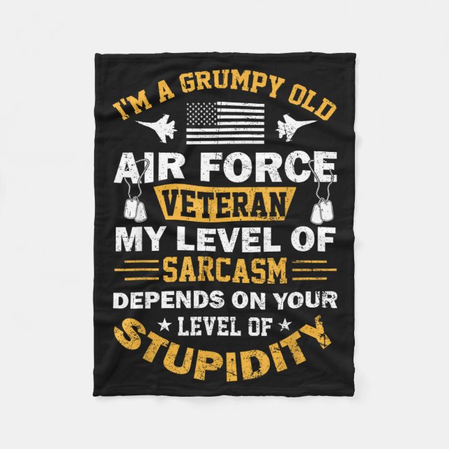 A grumpy old air force veteran retired airman fleece blanket (Front)