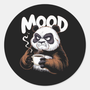 A grumpy panda holding a coffee cup classic round sticker