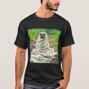 A grumpy pug bundled in a patterned blanket outdoo T-Shirt
