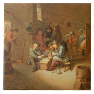 A Guardroom Interior with Soldiers playing Cards ( Ceramic Tile
