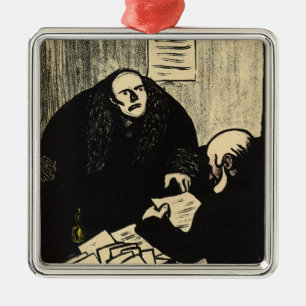 A guilty suspect tries to raise a question metal ornament