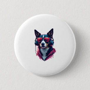 A Habu dog wearing sunglasses and headphones  6 Cm Round Badge