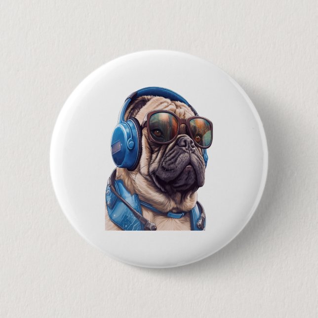 A Habu dog wearing sunglasses and headphones  6 Cm Round Badge (Front)