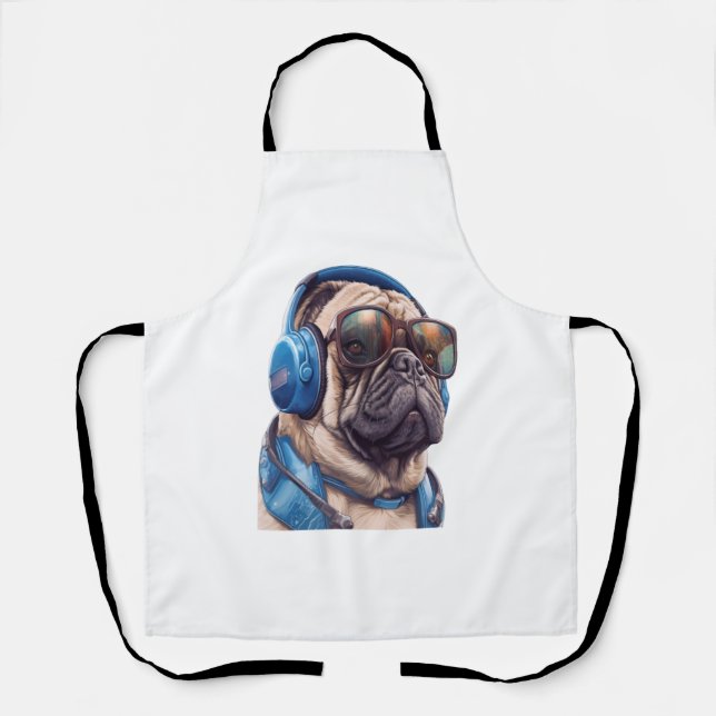 A Habu dog wearing sunglasses and headphones  Apron (Front)