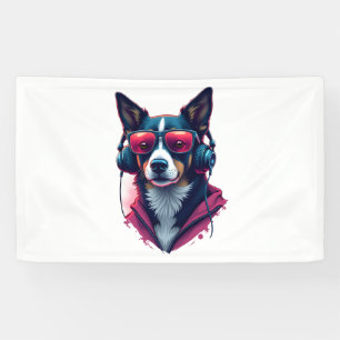 A Habu dog wearing sunglasses and headphones  Banner