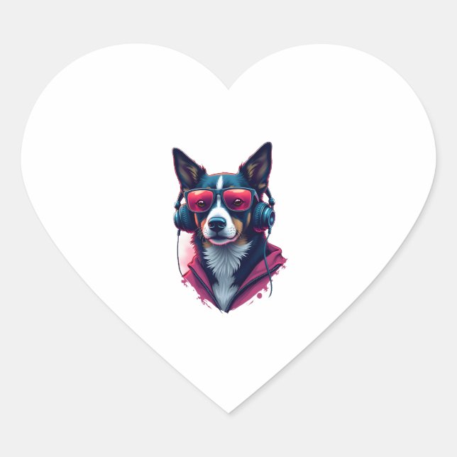 A Habu dog wearing sunglasses and headphones  Heart Sticker (Front)