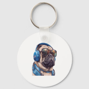 A Habu dog wearing sunglasses and headphones  Key Ring