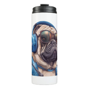 A Habu dog wearing sunglasses and headphones Thermal Tumbler