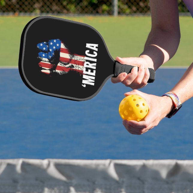 A Hand Fist American Flag 'MERICA'  Pickleball Paddle (Insitu)