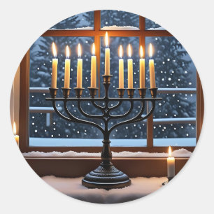 A Hanukkah Winter Night  Classic Round Sticker