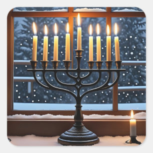A Hanukkah Winter Night Square Sticker
