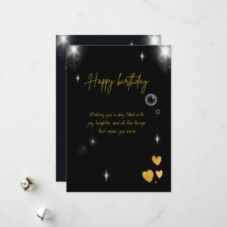A happy birthday card suitable in black and gold