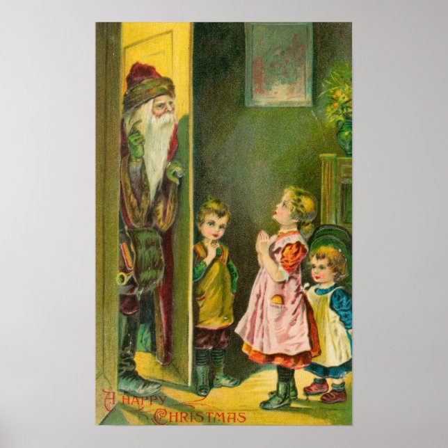 A Happy Christmas Kids Letting Santa In Poster (Front)