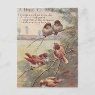 A HAPPY CHRISTMAS (seven nightingales on branch) Postcard