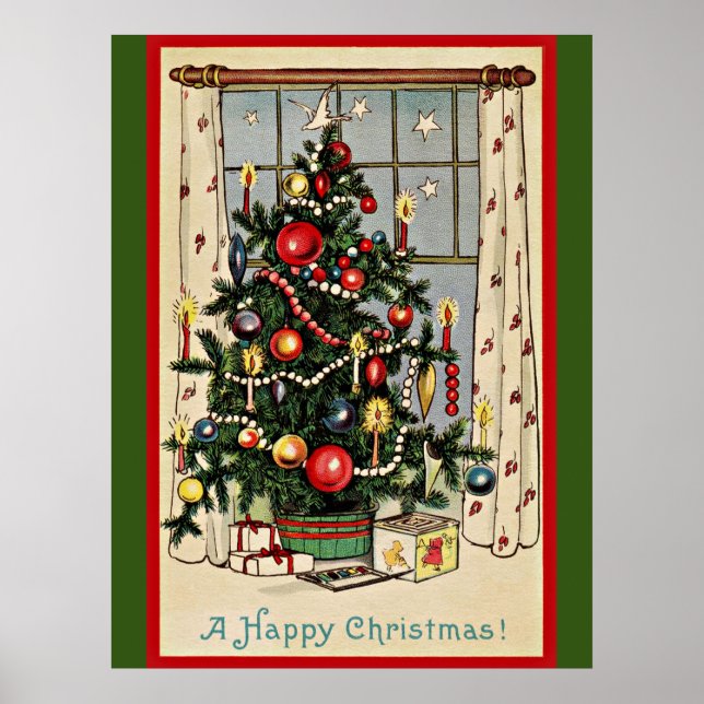 A Happy Christmas, vintage illustration,  Poster (Front)