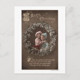 A Happy ChristmasLittle Kids Hugging Holiday Postcard