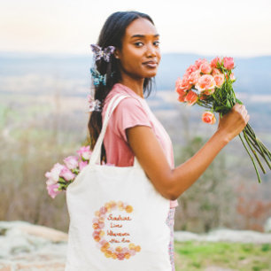 A Happy Colorful Floral Garland Message Tote Bag