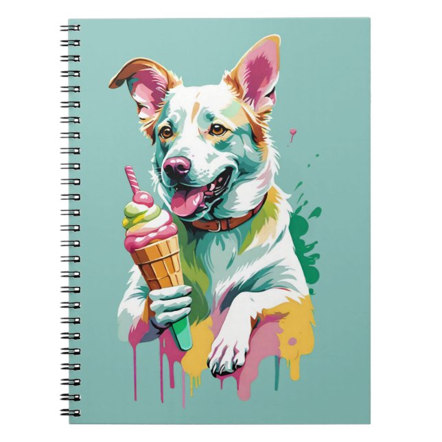 A Happy Dog eating an ice-cream Notebook (Front)