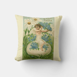 A Happy Easter Cherub Floral Cushion