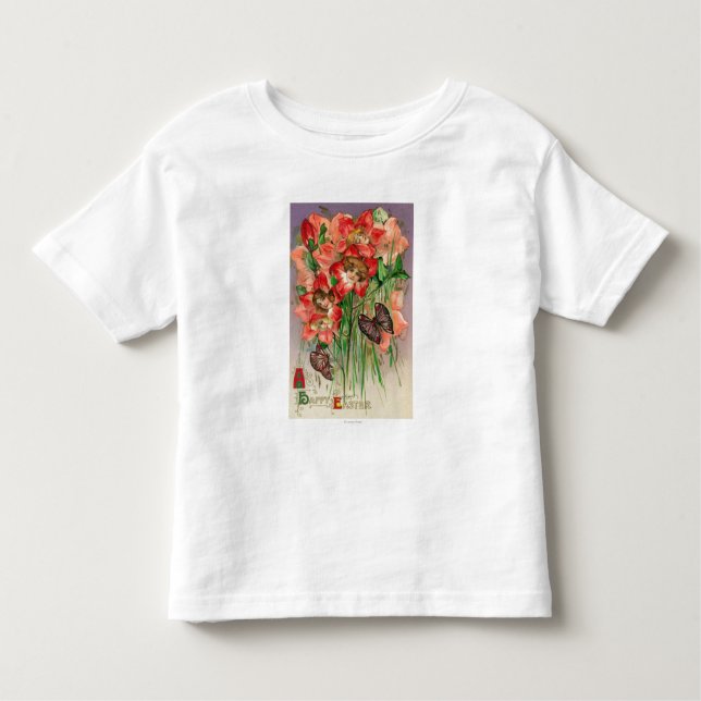 A Happy Easter with Women Head Flowers Toddler T-Shirt (Front)