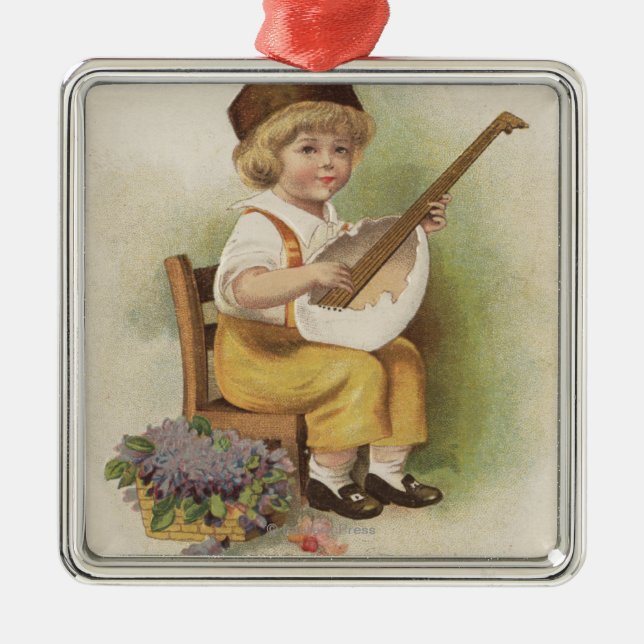 A Happy EasterBoy with Egg Shell Guitar Metal Tree Decoration (Front)
