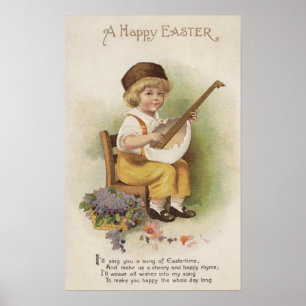 A Happy EasterBoy with Egg Shell Guitar Poster