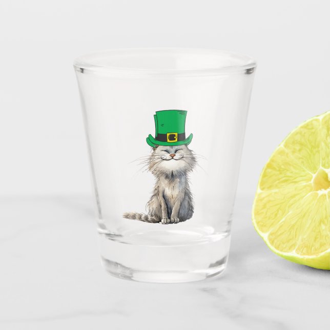 A happy Irish Cat Shot Glass (Front)