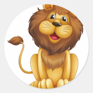 A happy lion in a sitting position classic round sticker