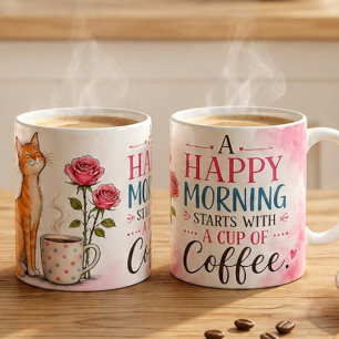 A Happy Morning Starts with Coffee – Cute Cat & Co Mug