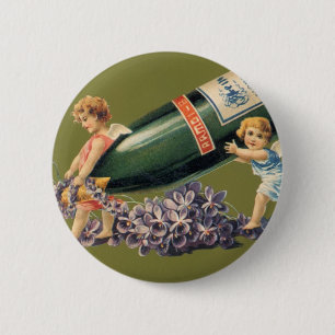 A Happy New Year, Vintage Angels with Champagne 6 Cm Round Badge