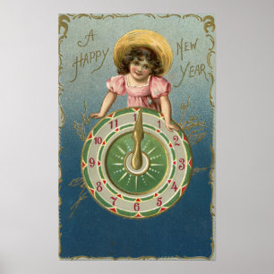 A Happy New YearGirl atop a Clock Poster