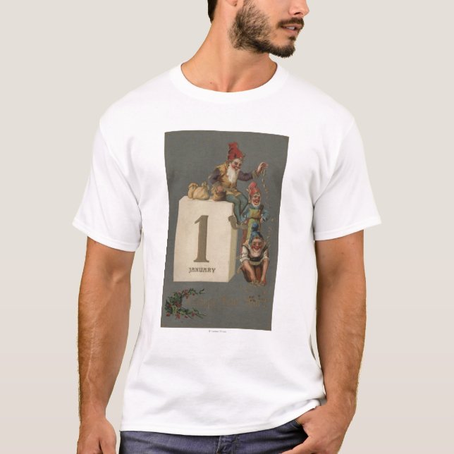 A Happy New YearGnomes Throwing Money T-Shirt (Front)