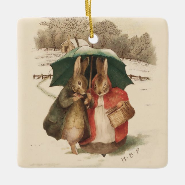 “A Happy Pair” by Beatrix Potter Ceramic Ornament (Front)
