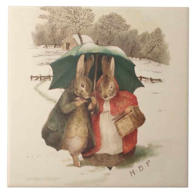 “A Happy Pair” by Beatrix Potter Ceramic Tile (Front)