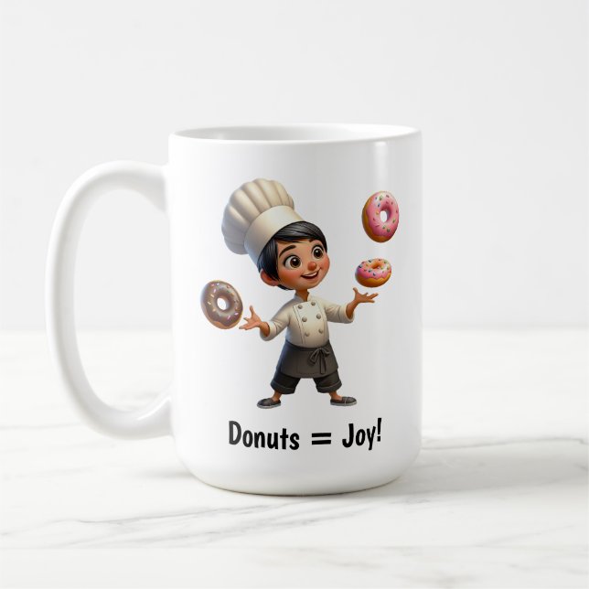 A Happy Pastry Chef Juggling Doughnuts Coffee Mug (Left)