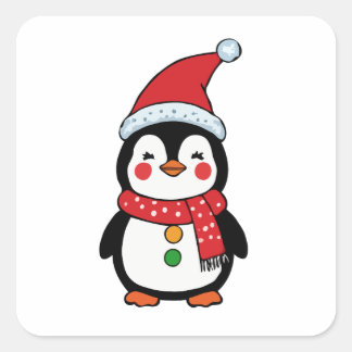 A happy penguin dressed for the holidays square sticker