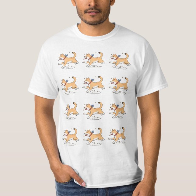 A Happy Running Brown Hachiko Dog T-Shirt (Front)