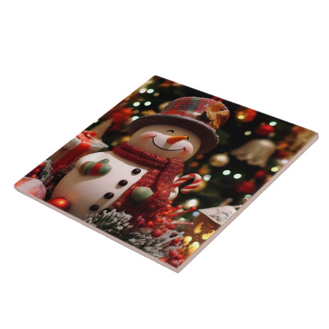 A happy snowman for the holidays ceramic tile (Side)